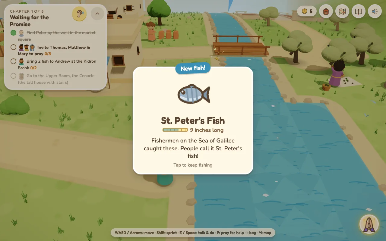 A New fish! card over the Kidron Brook: St. Peter's Fish, 9 inches long. Fishermen on the Sea of Galilee caught these. People call it St. Peter's fish!